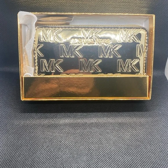 ⭐️MICHAEL KORS⭐️Pale Gold Jet Set Small Zip Around Card Case In Gift Box/NWT - Picture 2 of 9